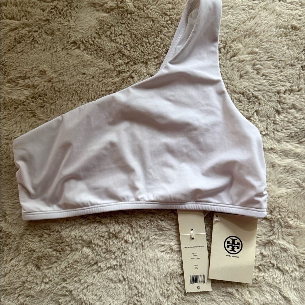 Tory Burch One-Shoulder White Swim Top